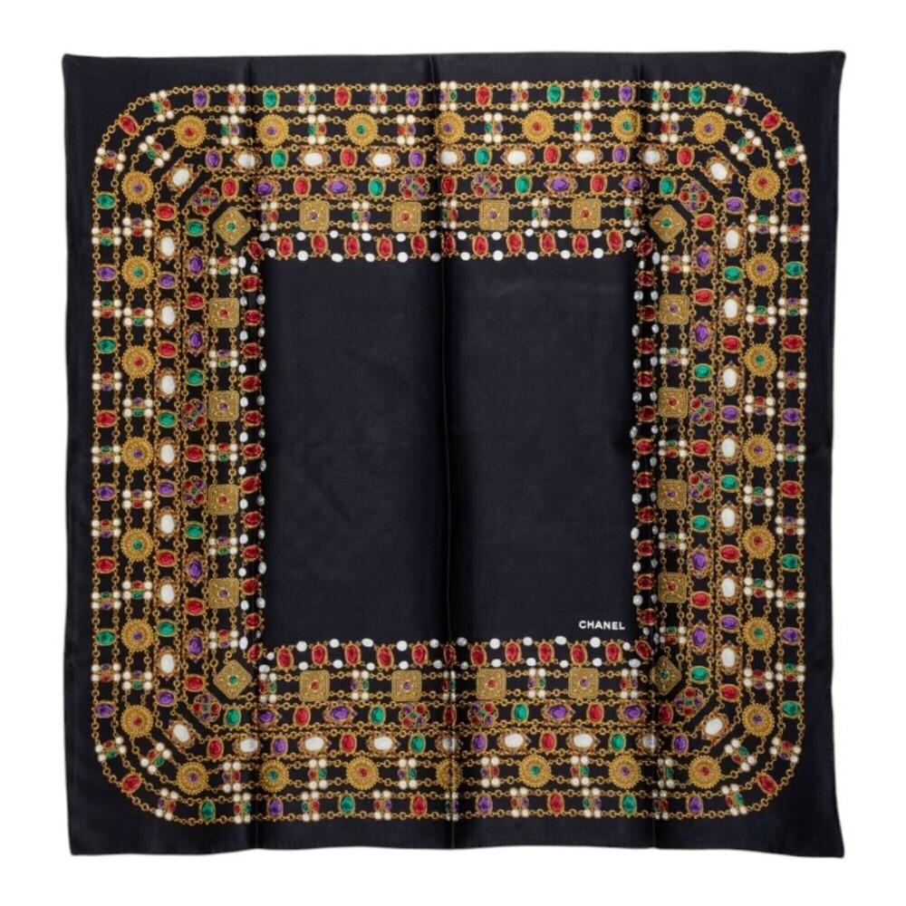 Chanel jewel motif scarf muffler black multicolor silk women's CHANEL